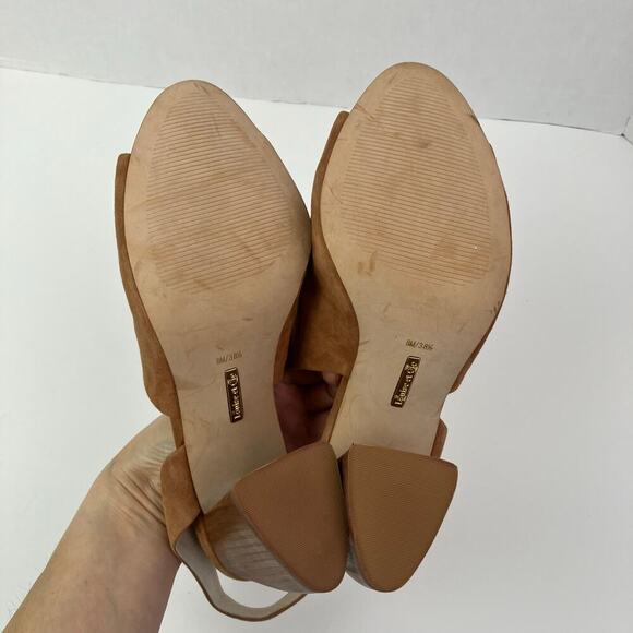 Louise Et Cie Sz 8 Kyvie Cinnamon Suede Sandals Ankle Straps Structured Heel - Picture 14 of 16